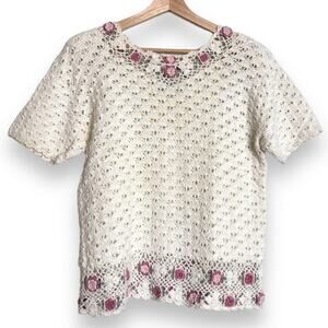 Vintage Colleen’s Collectables Crochet Short Sleeve Summer Sweater Womens Size M